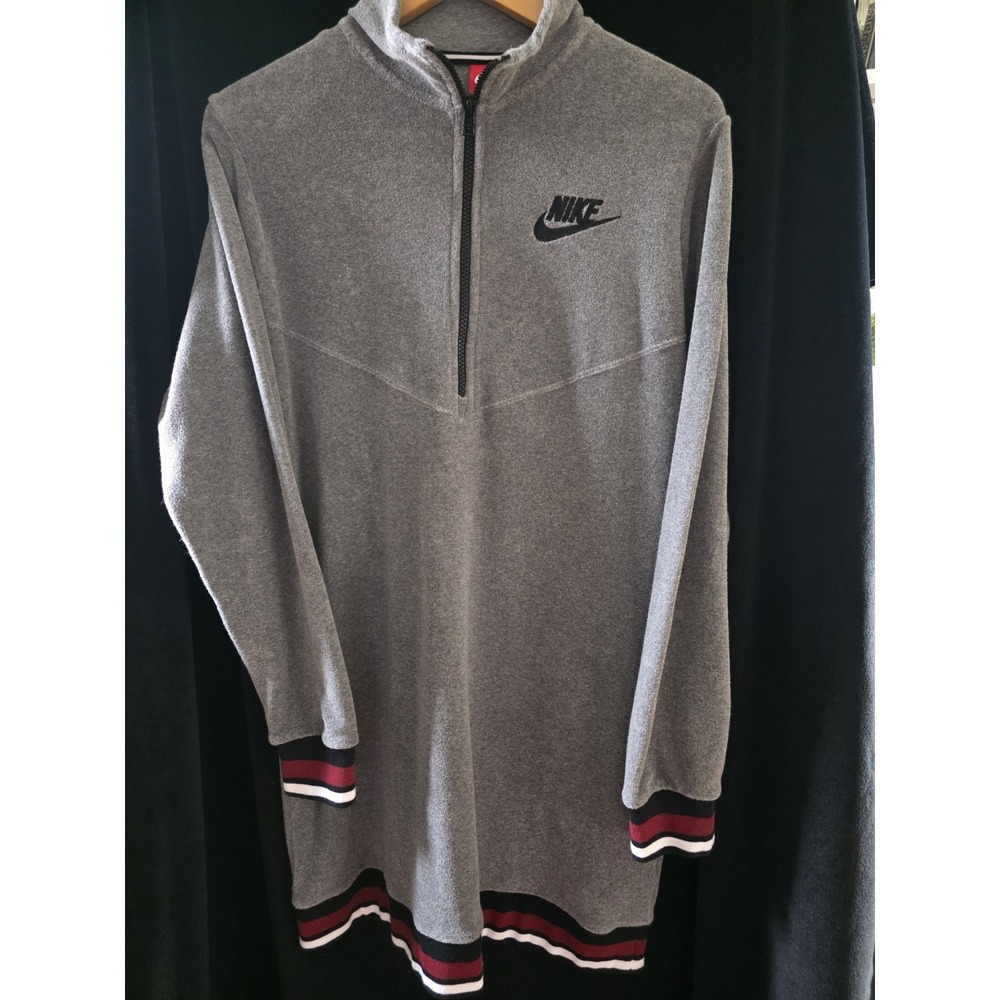 Nike Terry Sweater Dress Gray Collared Zip Long Sleeve Size M
